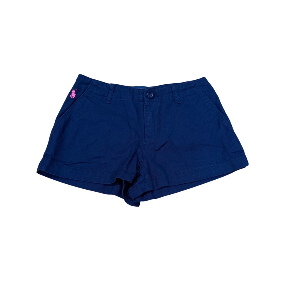 Polo Ralph Lauren Girls Navy Blue Classic Chino Shorts Pink Pony Size 8